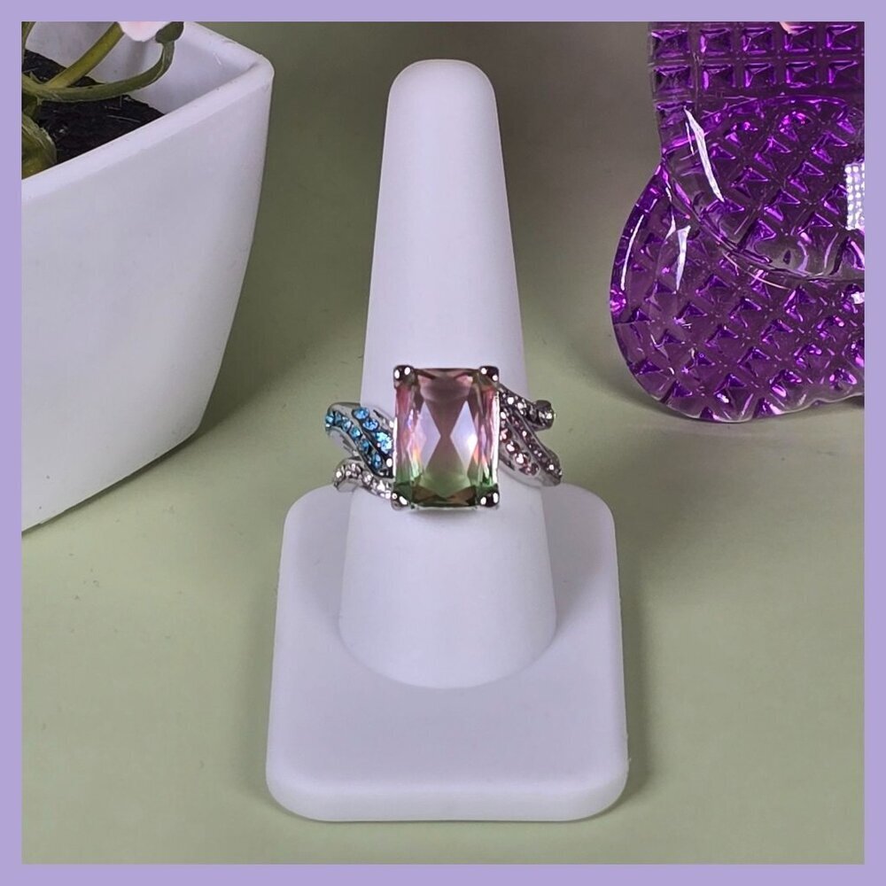 Statement Ring with Rectangular Gradient CZ Stone Size 9 (NWOT)